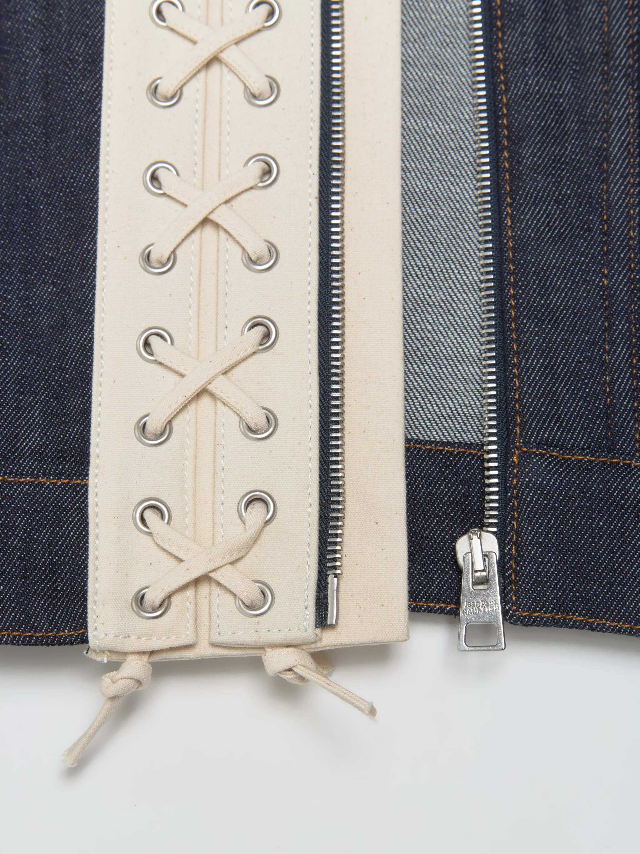 Contrasting Lace-Up Denim Jacket in Indigo - Image 5