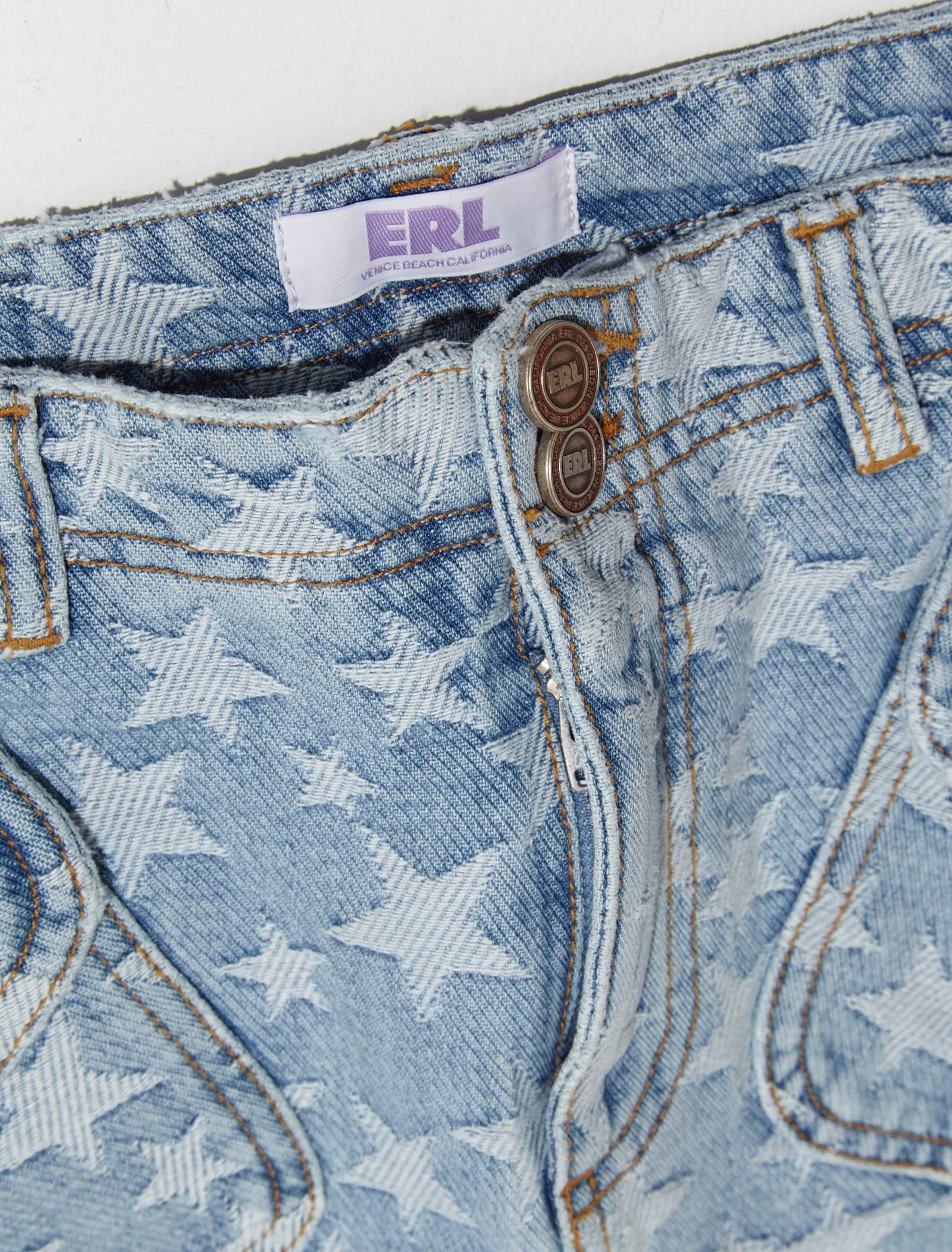 Denim Jacquard Short Skirt in Light Blue - Image 2