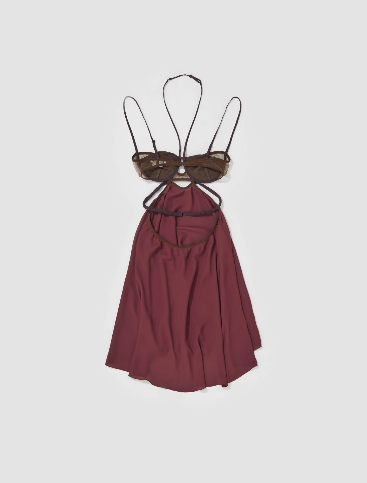Draped Double Bra Dress with Rouched Straps in Burgundy - Image 4