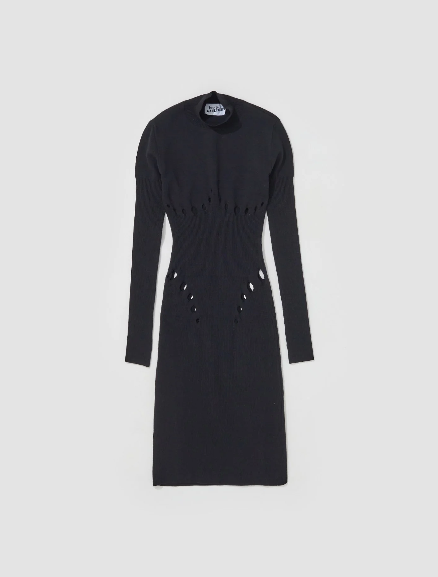High Neck Dress with Perforated Details in Black