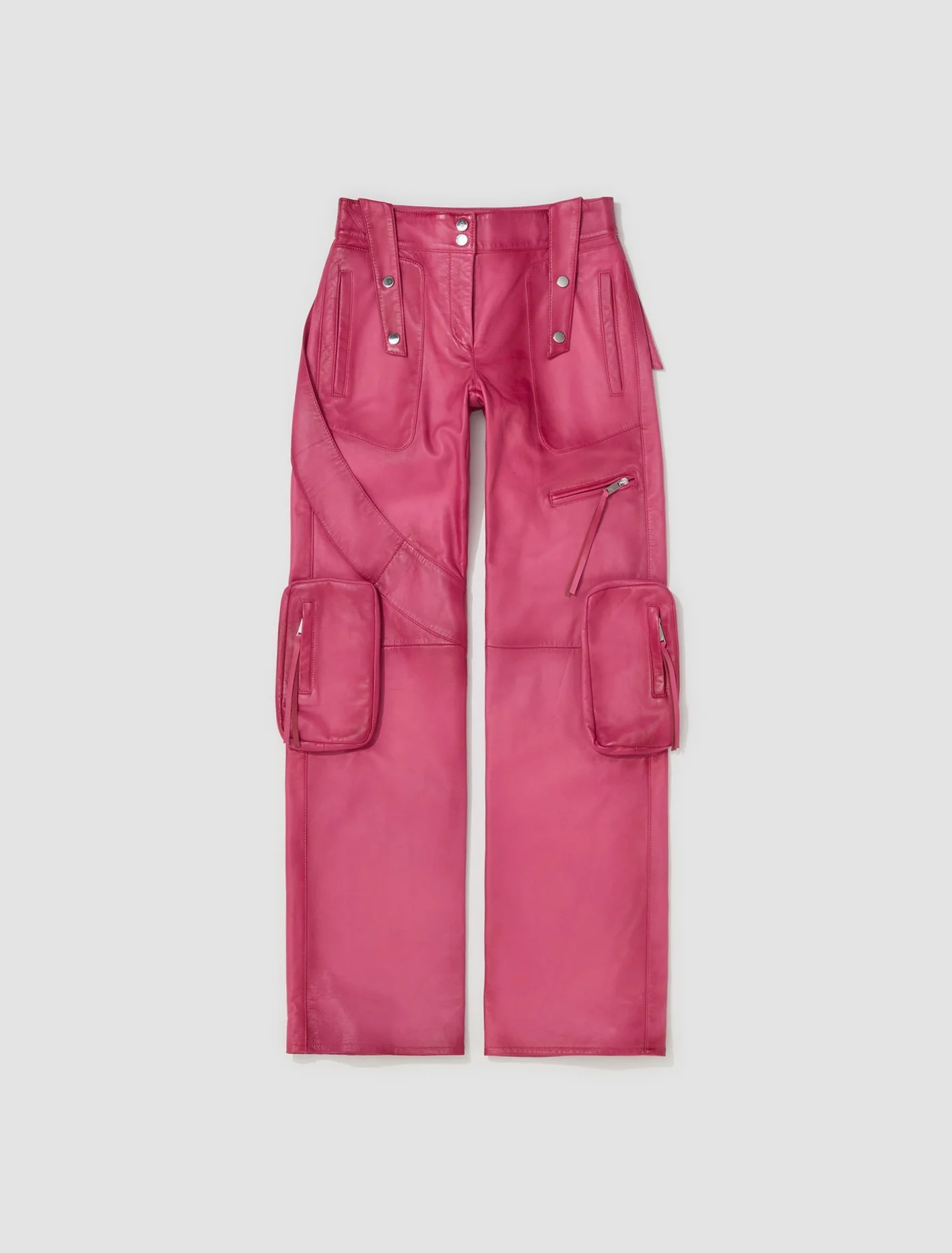 Leather Cargo Pants in Fuxia