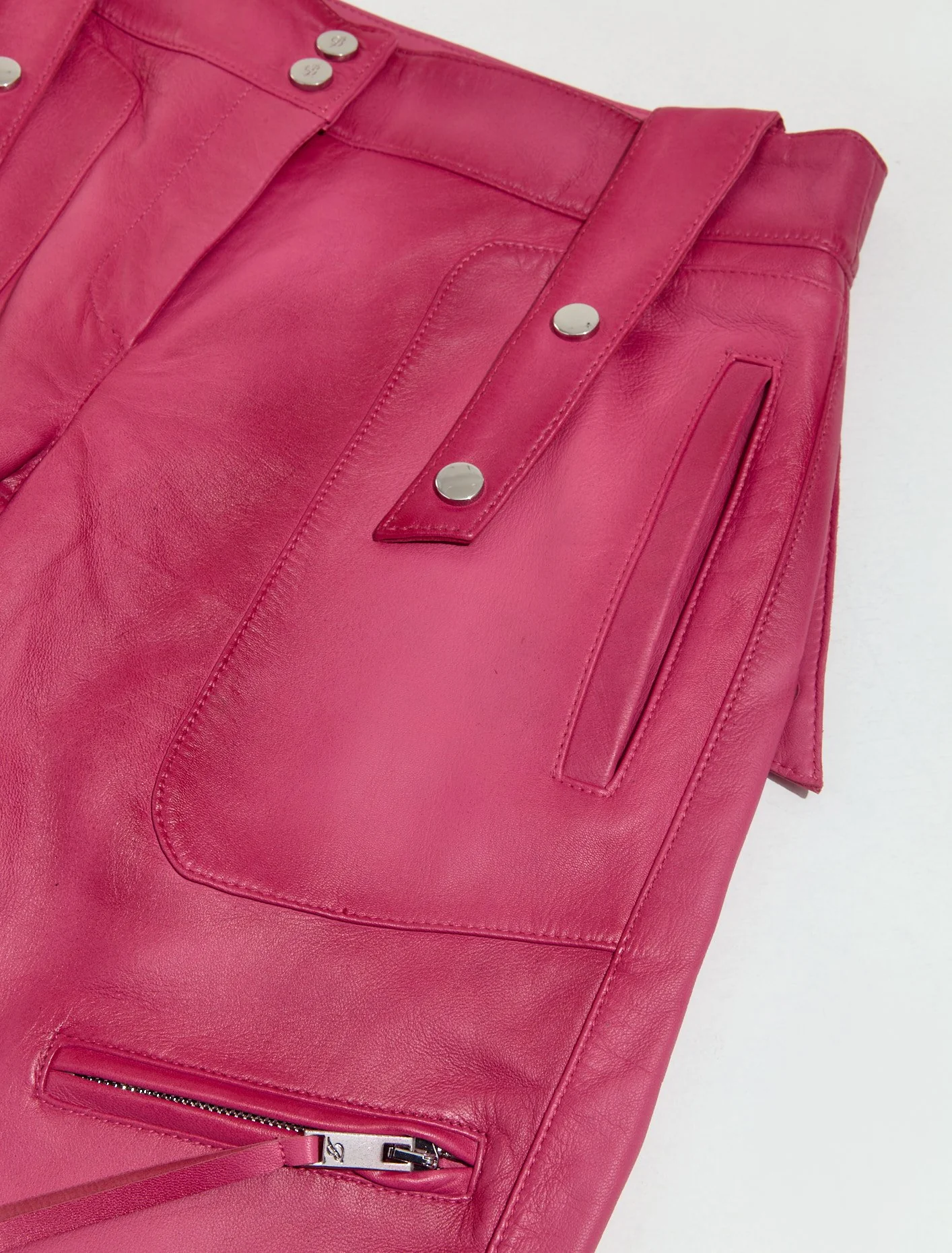 Leather Cargo Pants in Fuxia - Image 3