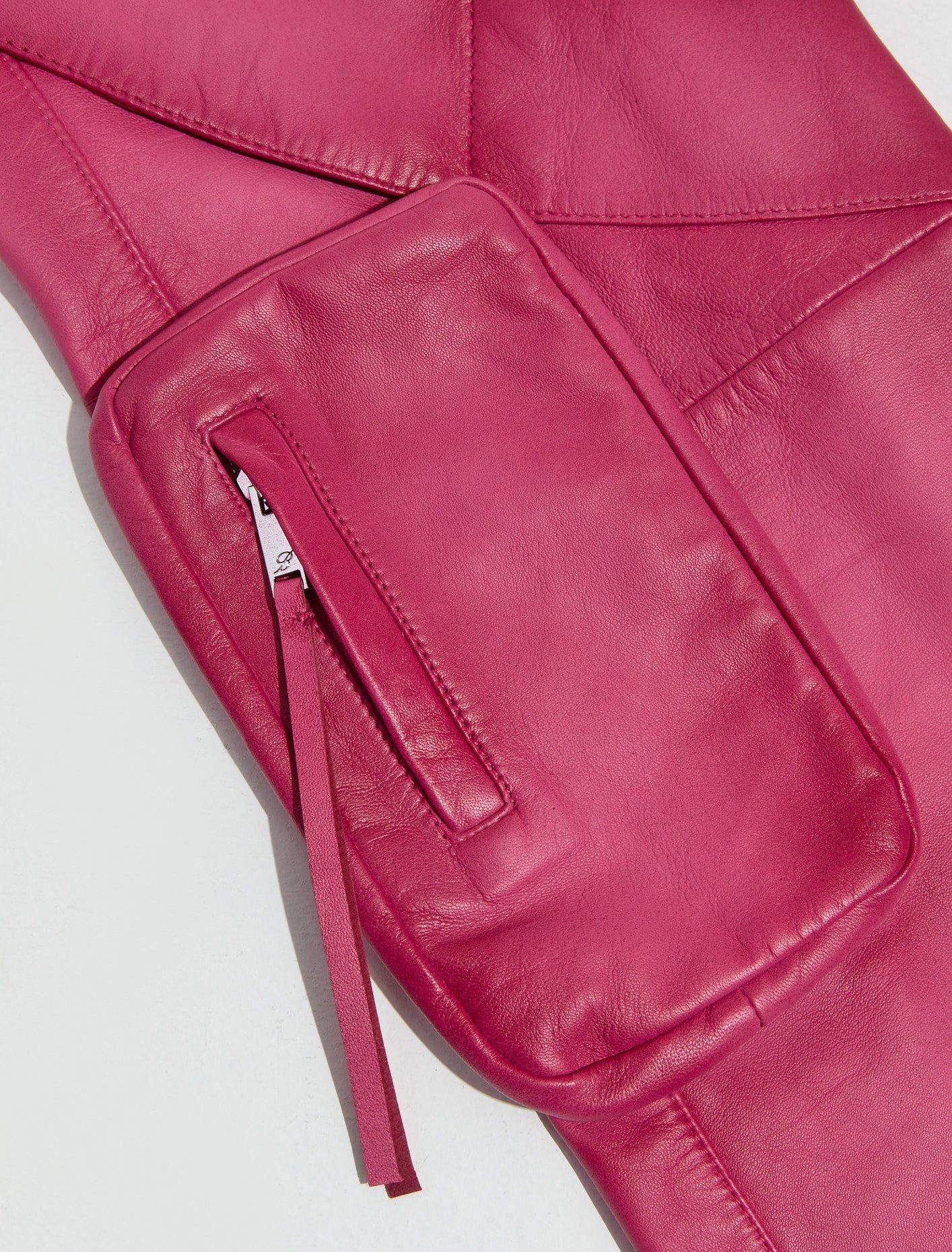 Leather Cargo Pants in Fuxia - Image 4