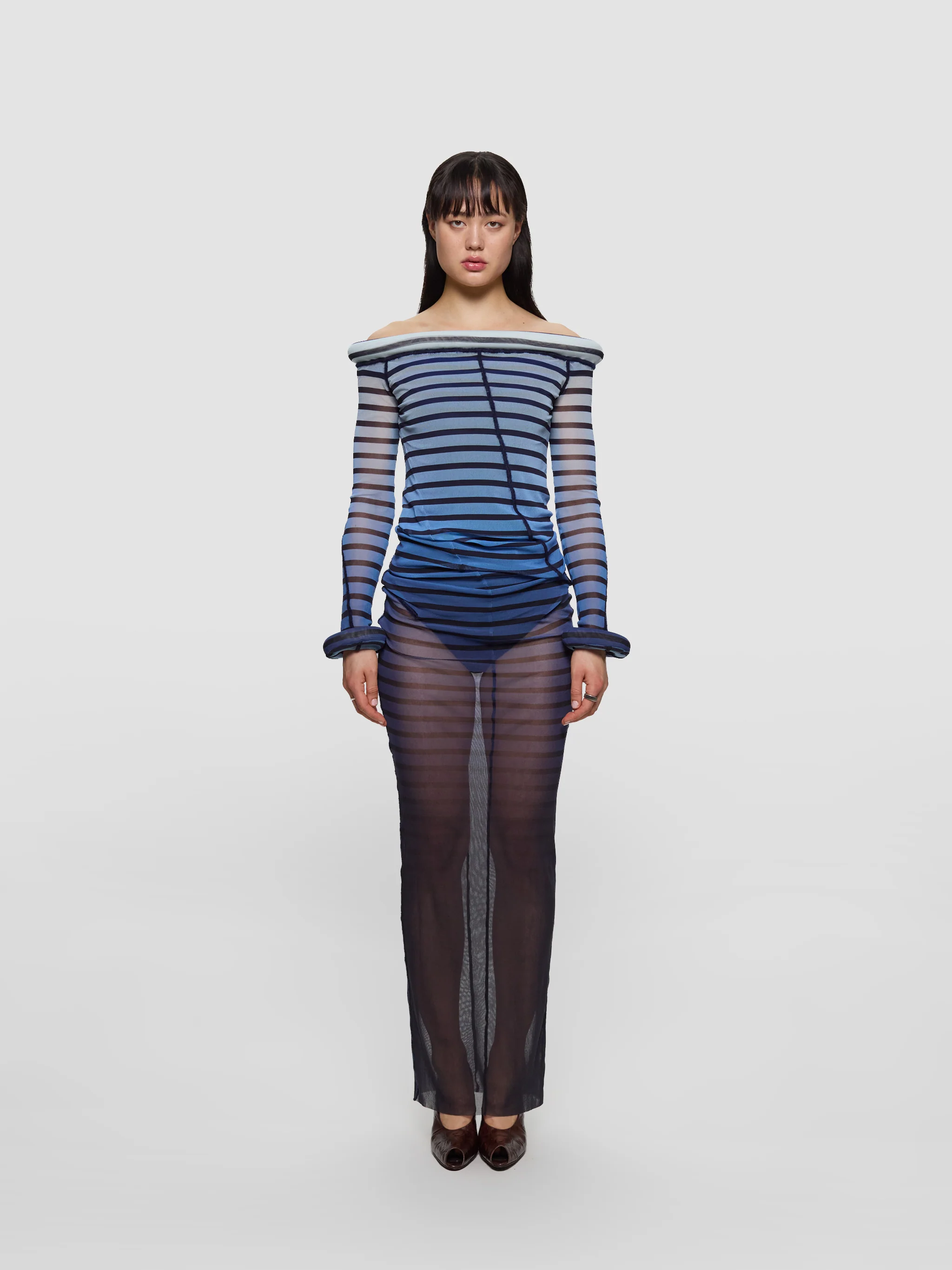 Long Dress with 3D Collar and Cuff in Navy - Image 2