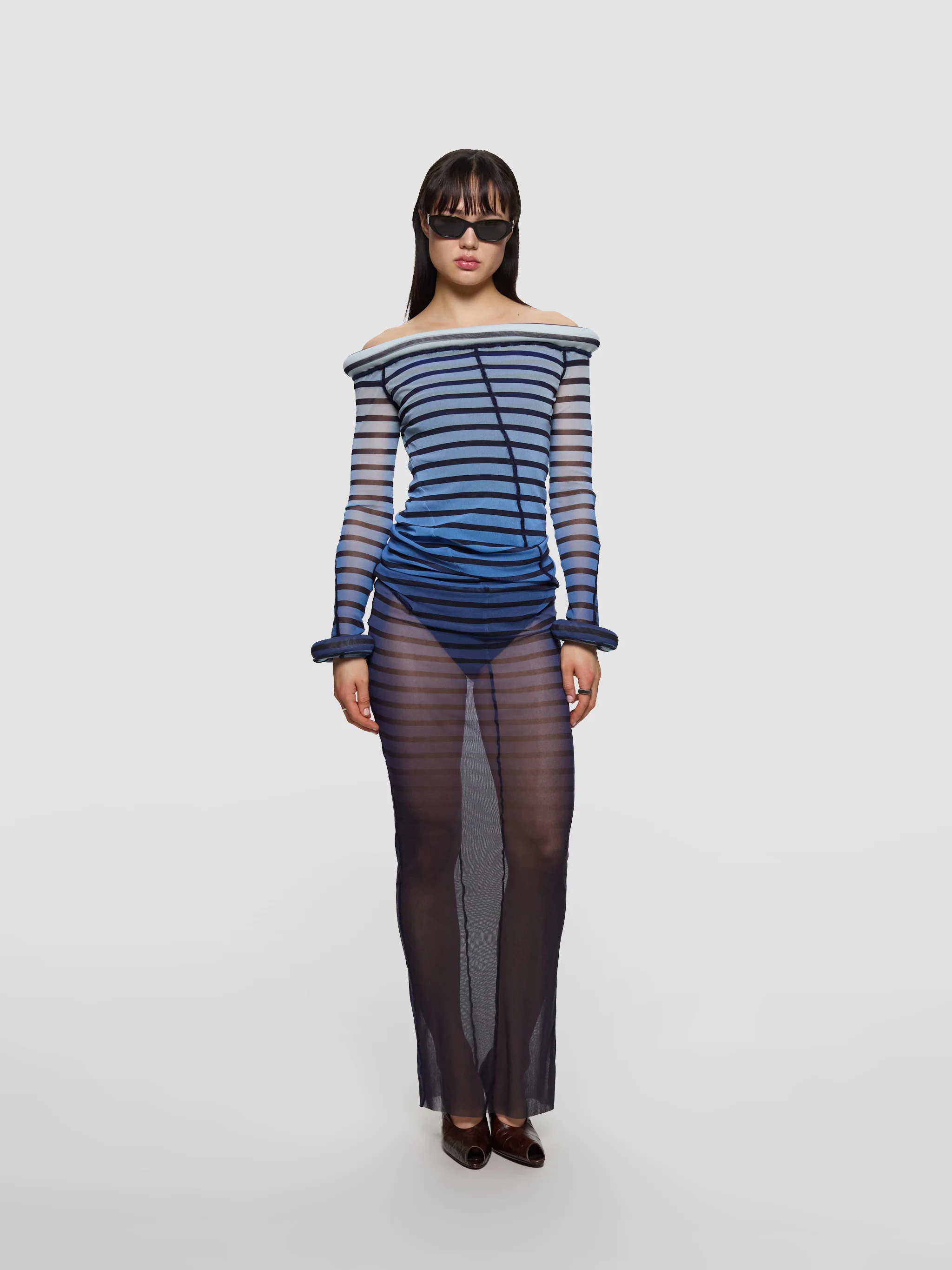 Long Dress with 3D Collar and Cuff in Navy - Image 4
