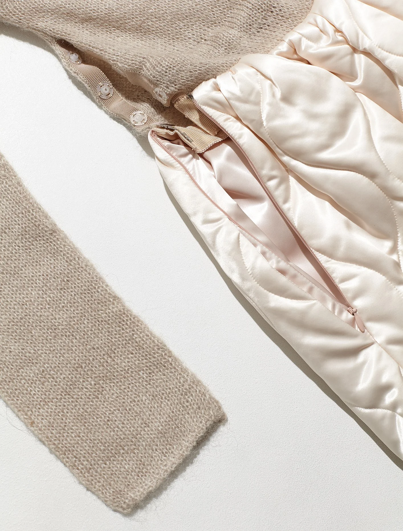 Long Sleeved Nylon and Mohair Dress in Cammeo - Image 3