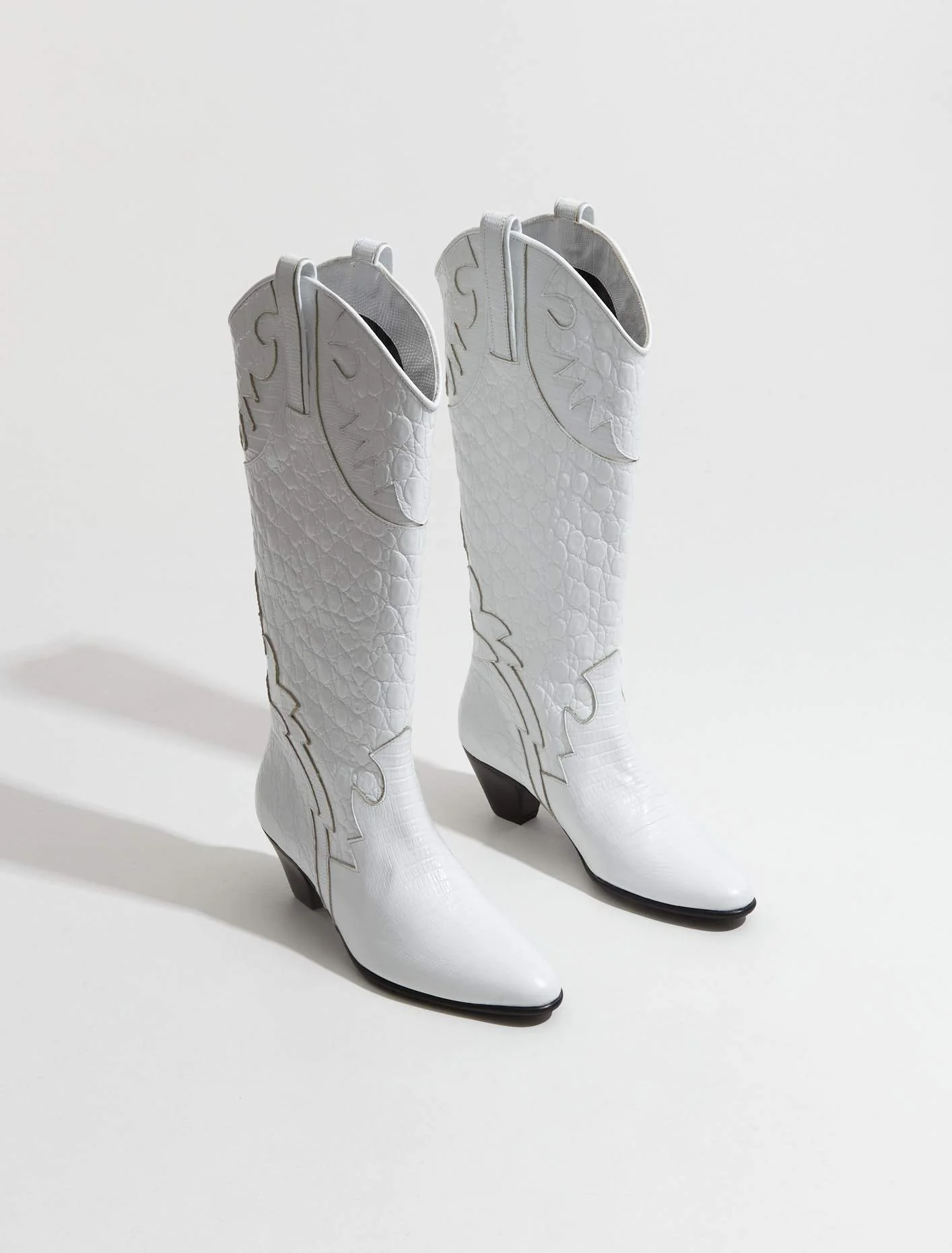 Melvin Croco Lizard Leather Boots in Optic White - Image 2
