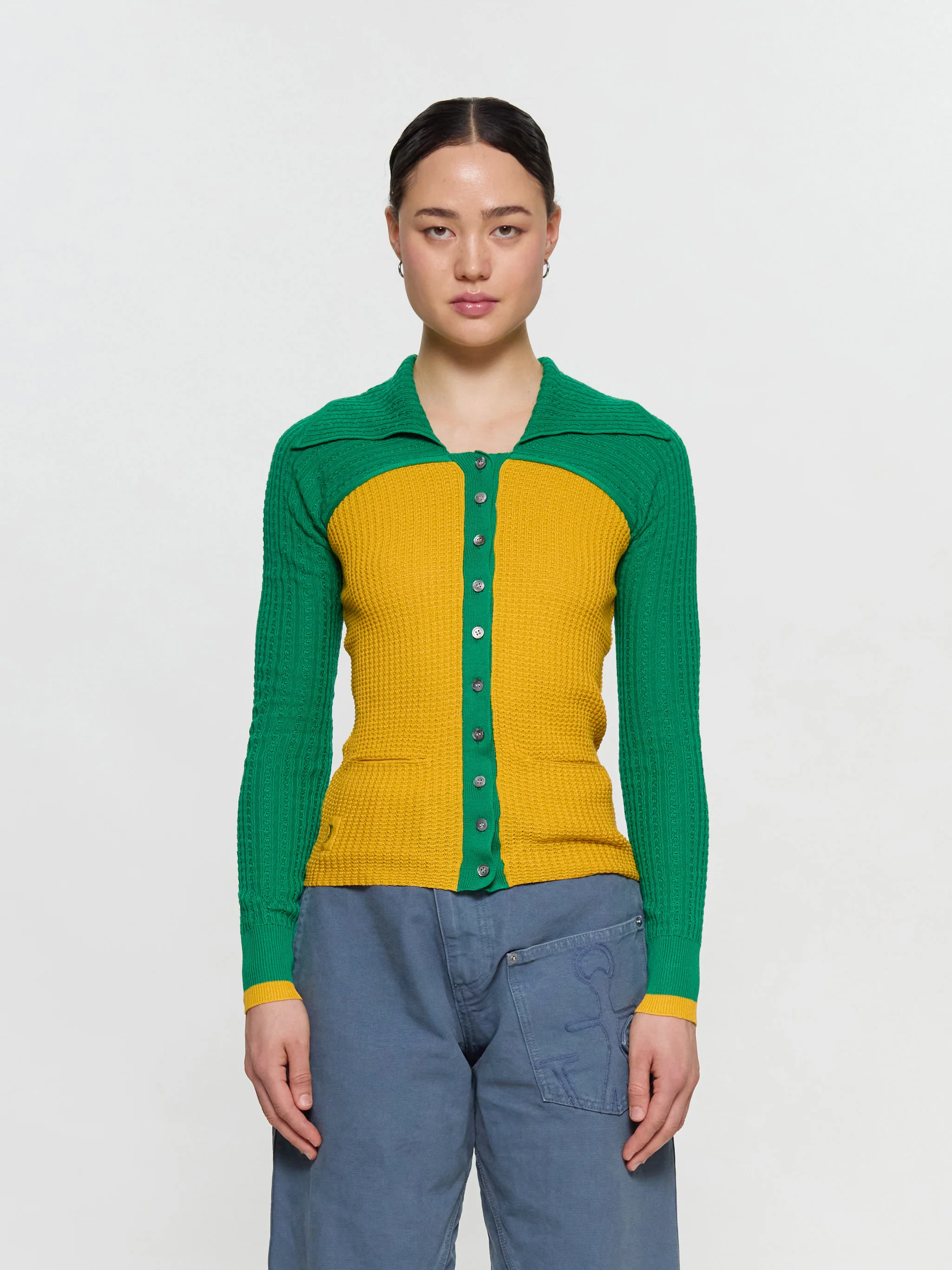 Rover Knit Cardigan in Sunflower Yellow & Green - Image 2