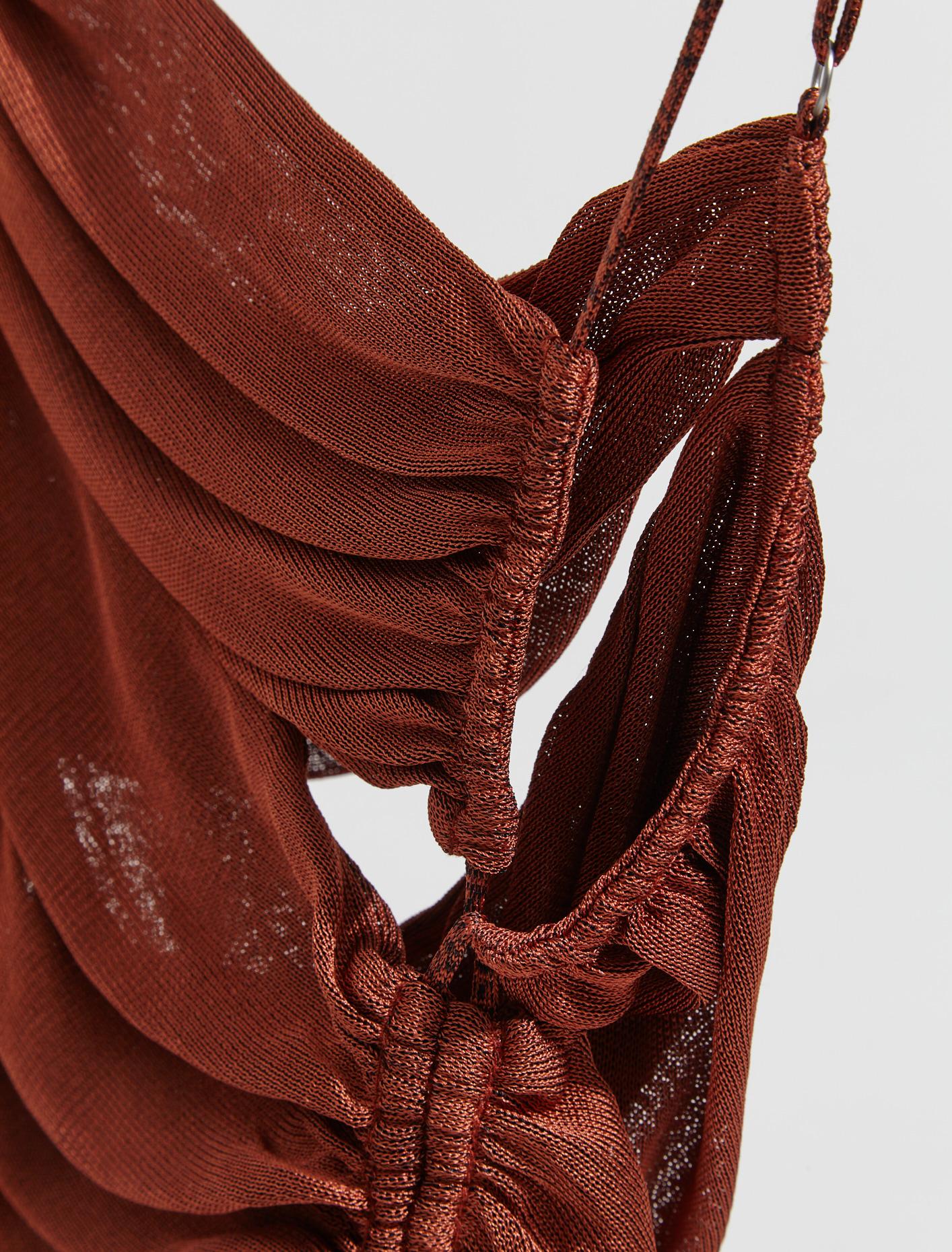 Ruched Appleskin Strap Dress in Rust - Image 2
