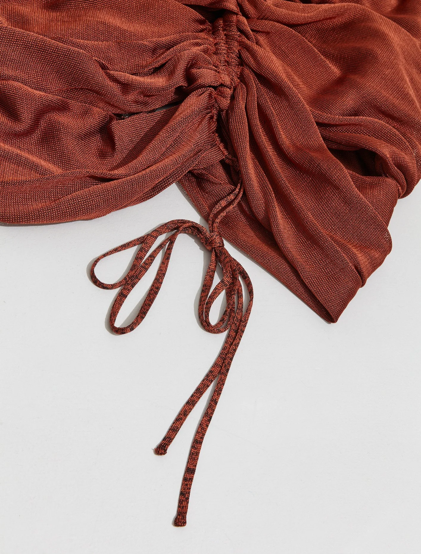 Ruched Appleskin Strap Dress in Rust - Image 3