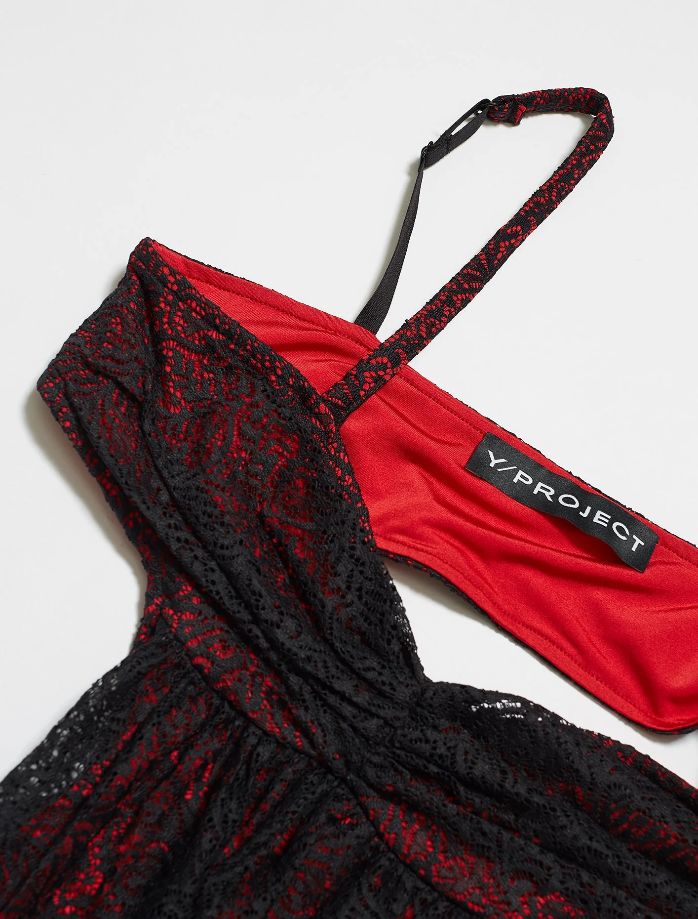 Ruched Cut-Out Lace Bodysuit In Black & Red - Image 2
