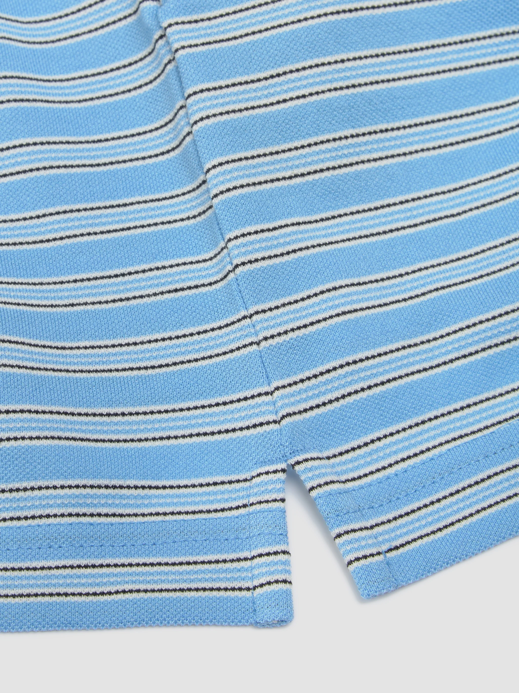 Striped Cotton Polo T-Shirt in Light Blue & Black - Image 6